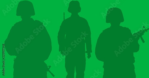 Silhouette of military soldier against copy space on transparent background