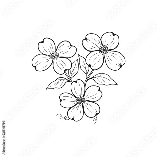 Hand Drawn Floral Bouquet Line Art Vector Illustration with Blooming Flowers and Leaves