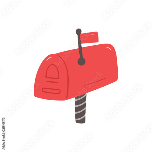 Red Mailbox On A Post With Flag