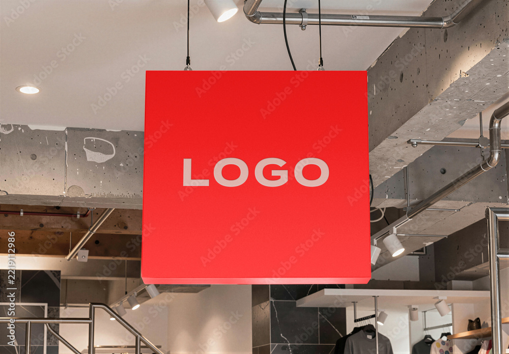 Store Sign Picture Square Hanging Shop Sign Mockup Template in Store Interior, Storefront ...