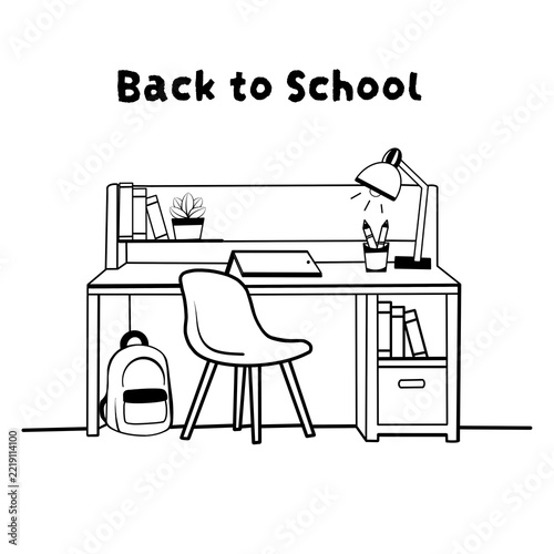 Back to school desk setup for children with supplies and decor