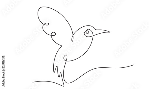 Continuous line drawing of a flying bird 