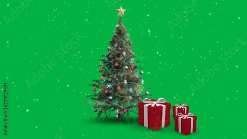 Front view of animation of a Christmas tree with presents