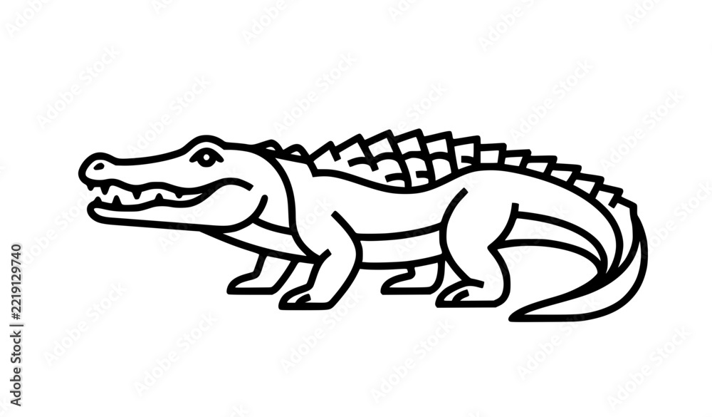 Obraz premium crocodile, alligator, reptile, animal, icon, vector, outline, silhouette, wildlife, predator, nature, zoo, tropical, dangerous, tooth, swamp, aquatic, wild, cartoon, symbol, logo, minimal, black, isol