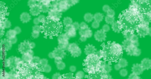 Animation of white macro Covid-19 cells floating in a black background