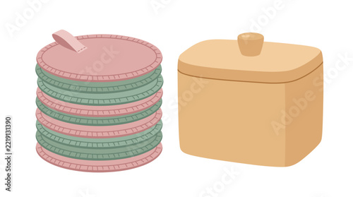 Reusable cotton pads stacked next to a storage box for sustainable living  