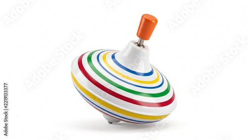 Colorful spinning top toy decorated with vibrant stripes showcasing nostalgic childhood entertainment captured on white background
