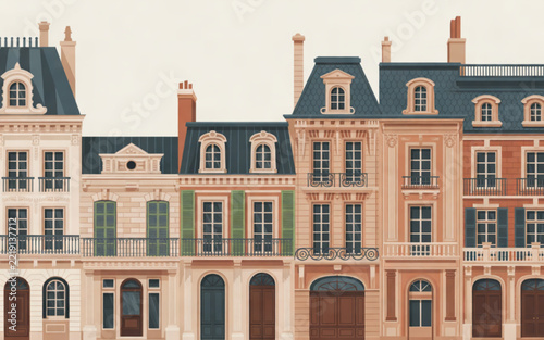Row of historic european buildings with traditional architecture and stone facades
