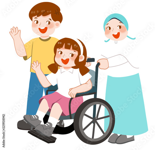  child pushing his friend who uses a wheelchair