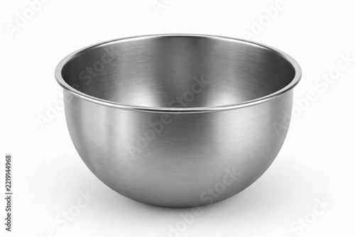Stainless steel mixing bowl on white background