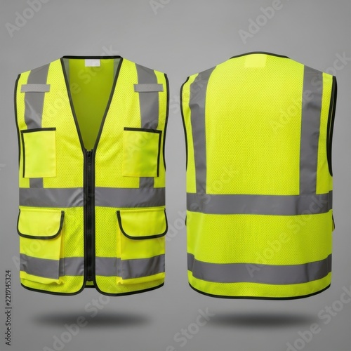 Bright yellow high visibility safety vest front and back view