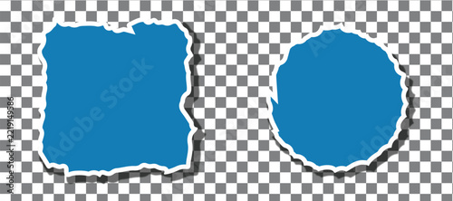 Two blue paper shapes with torn edges and white borders presented as an isolated isolated on transparent background