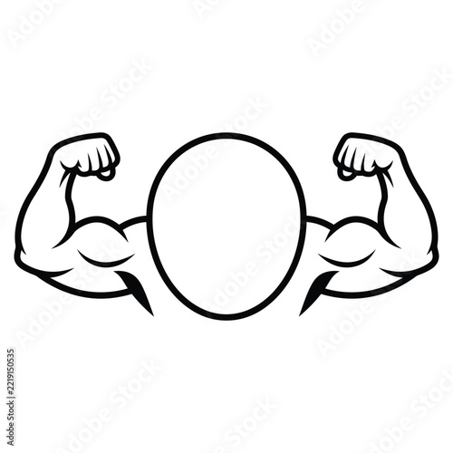 Strong muscular arms flexing biceps icon, powerful bodybuilding concept, simple vector illustration