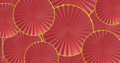 Animation of rotating red and gold chinese umbrellas on transparent background