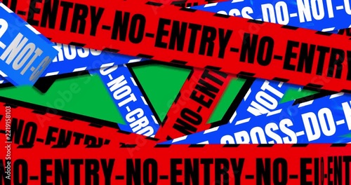 Clear backdrop starting red and blue tapes sliding crossing forming warning net then receding