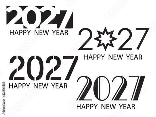 Happy New Year 2027 Typography Logo Collection Creative Modern Celebration Design Set