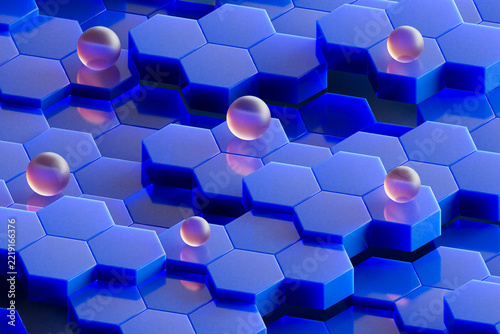 Abstract Spheres Standing Out on Hexagonal Pattern