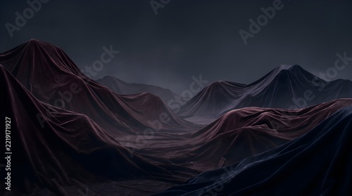 dark red curtains with smoke