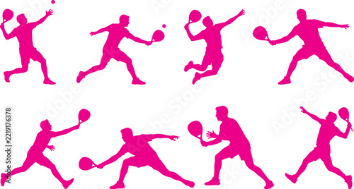 Dynamic Tennis Player Silhouettes Collection isolated on white background
