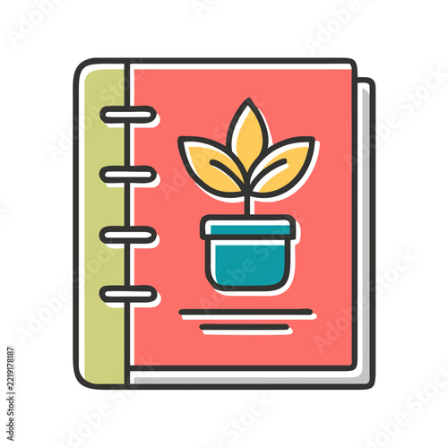 Garden journal illustration with a plant pot on a colorful background

