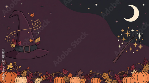 Happy Halloween Witch Hat Banner with Magical Copy Space