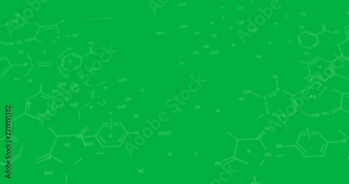 Animation of chemical formula structures moving on transparent background