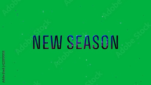 Animation of new season text in purple and blue, with floating dots on transparent background