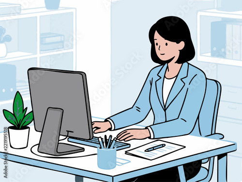 オフィスでパソコンを使用して仕事をしている女性