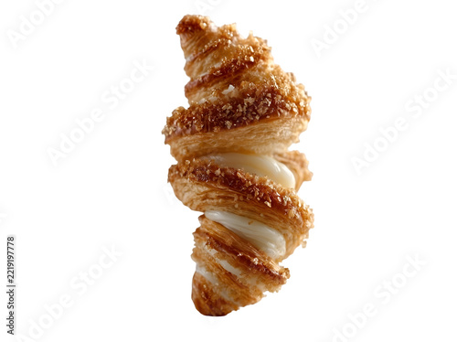 Fresh cream filled croissant pastry isolated on transparent