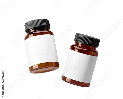 Amber plastic supplement bottle with label isolated on transparent background. medicine bottle. png. Prepared For Mockup. 3D Render.