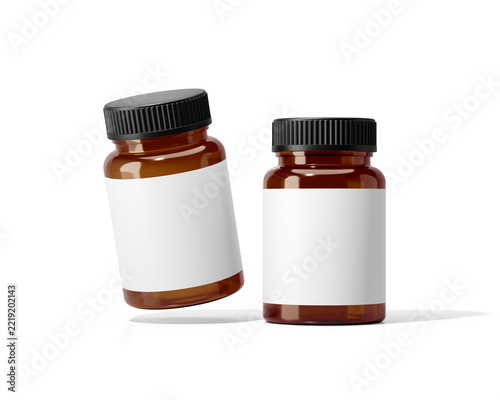Amber plastic supplement bottle with label isolated on transparent background. medicine bottle. png. Prepared For Mockup. 3D Render.