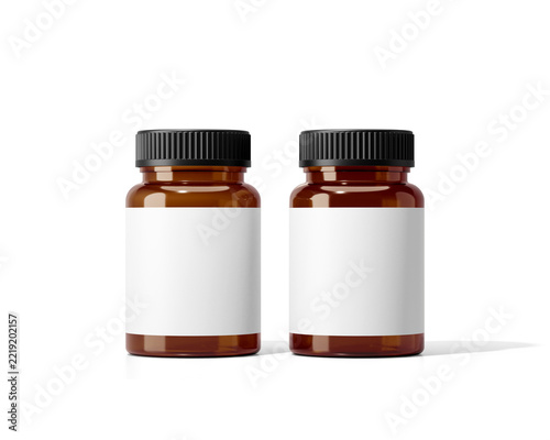 Amber plastic supplement bottle with label isolated on transparent background. medicine bottle. png. Prepared For Mockup. 3D Render.