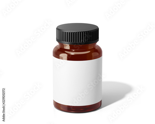 Amber plastic supplement bottle with label isolated on transparent background. medicine bottle. png. Prepared For Mockup. 3D Render.