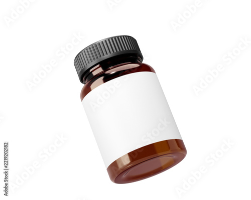 Amber plastic supplement bottle with label isolated on transparent background. medicine bottle. png. Prepared For Mockup. 3D Render.