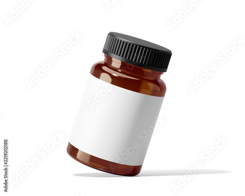 Amber plastic supplement bottle with label isolated on transparent background. medicine bottle. png. Prepared For Mockup. 3D Render.