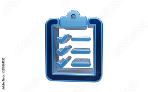 A blue 3D clipboard with three checkmarks signifies a completed task or checklist, emphasizing organization and productivity. 3D Icon