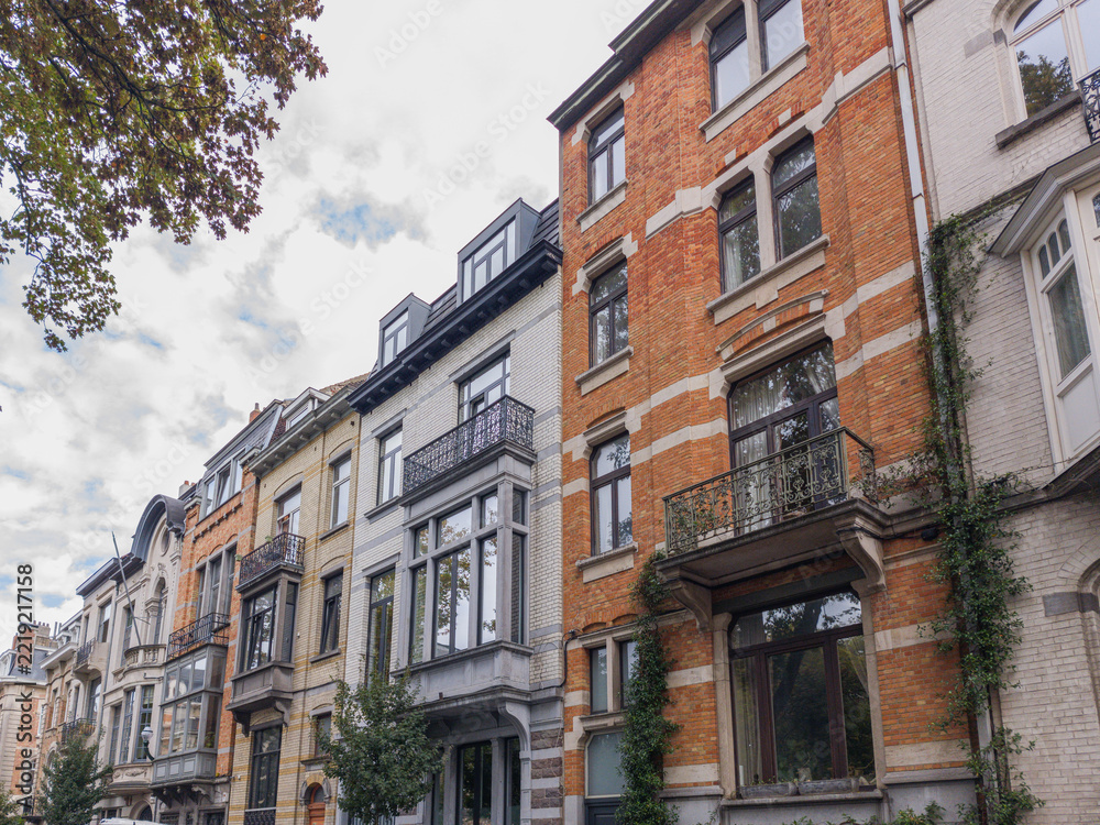Fototapeta premium Brussels, Belgium. Historic residential architecture near the Ixelles Ponds