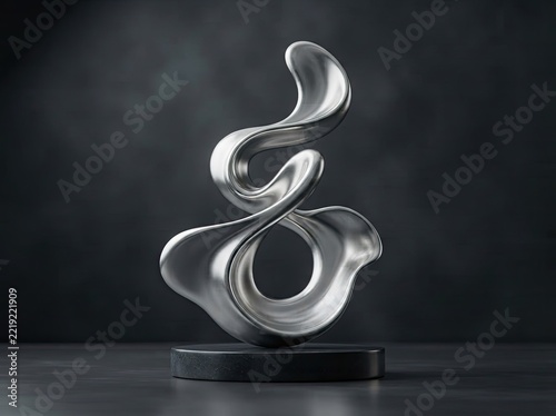 Elegant Abstract Silver Metallic Ribbon on Dark Background