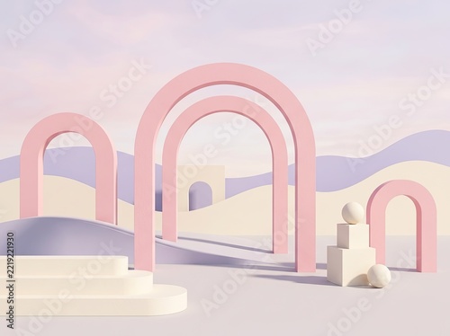 Minimal Pastel Geometric Arch Architecture Abstract Background
