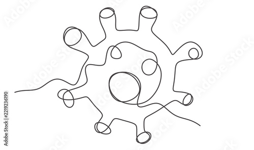 Minimalist continuous single line drawing of a coronavirus cell or germ icon
