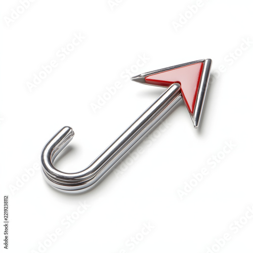 An arrow points to the right on a metal surface against a white background.