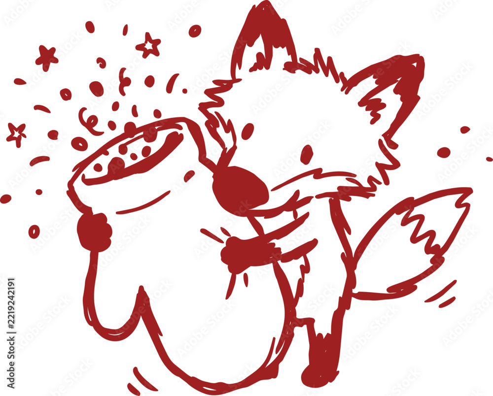 Fototapeta premium Cute hand drawn fox holding star filled mitten