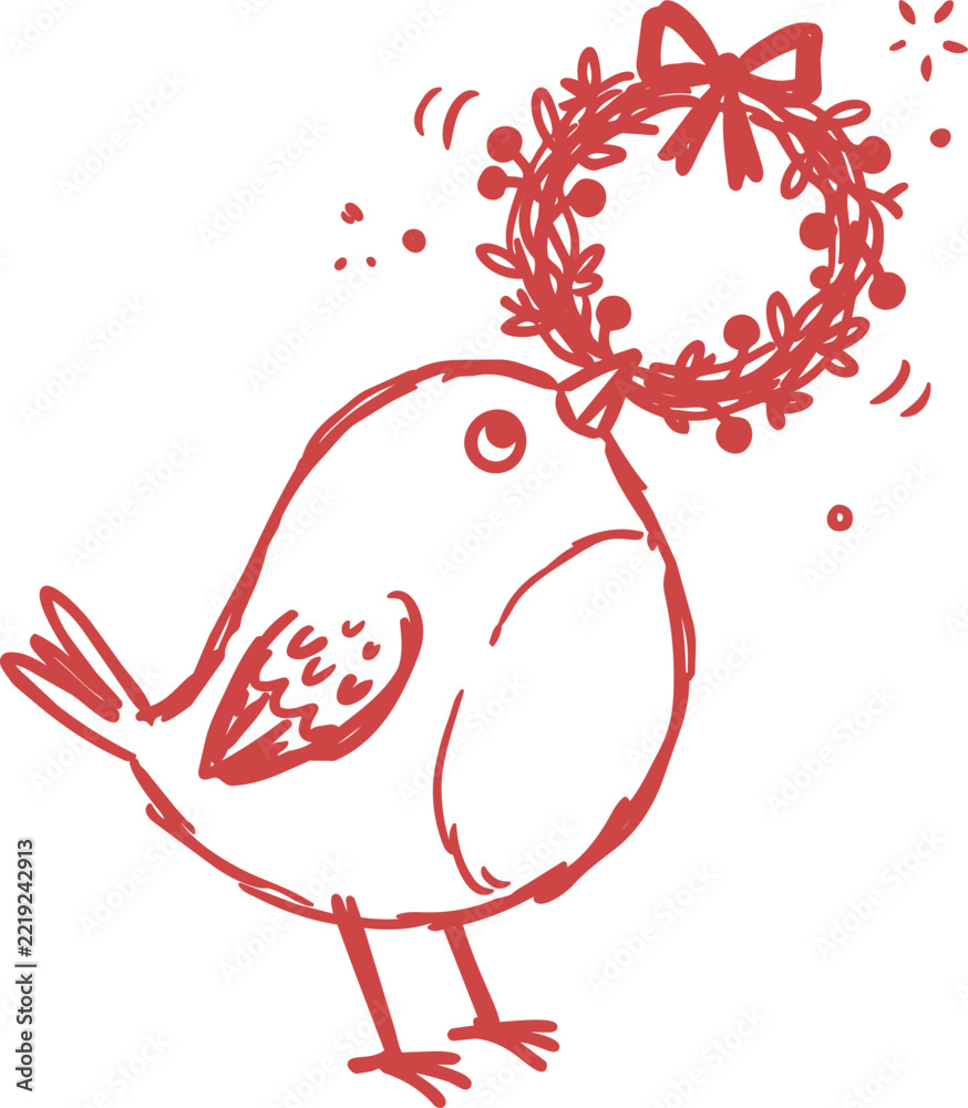 Fototapeta premium Bird holding a wreath with bow