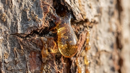 Extreme Macro of a Translucent Frankincense Resin Tear on Bark