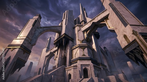 Futuristic Marble Temple Architecture Under Dramatic Sky