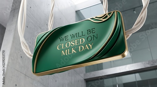Closed on MLK Day Sign, Ornate Green and Gold Holiday Notification