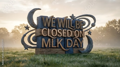Closed on MLK Day Holiday Announcement 3D Sign in Grassy Field