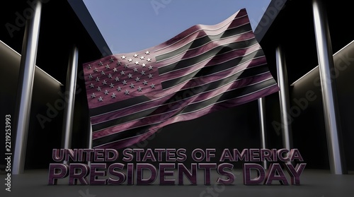 Presidents Day 3D Render with Stylized American Flag and Text