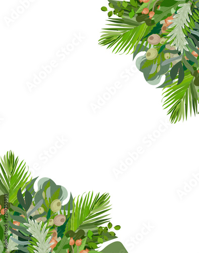 Tropical leaves and berries corner composition vector