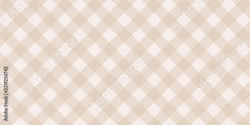 Gingham seamless pattern. Beige and white vichy background texture. Checkered tweed plaid repeating wallpaper. Natural nude fabric and textile swatch design. Vector backdrop